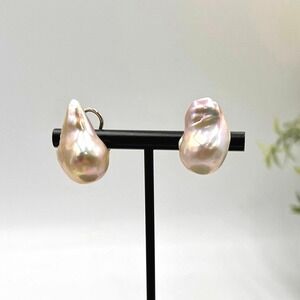 Margo Morrison Large Iridescent Baroque Pearl Clip-On Stud Sterling earrings
